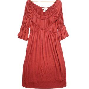 Max Studio Womens Red Boho Style Dress L Flowy 3/4 Sleeve Cottagecore Granny